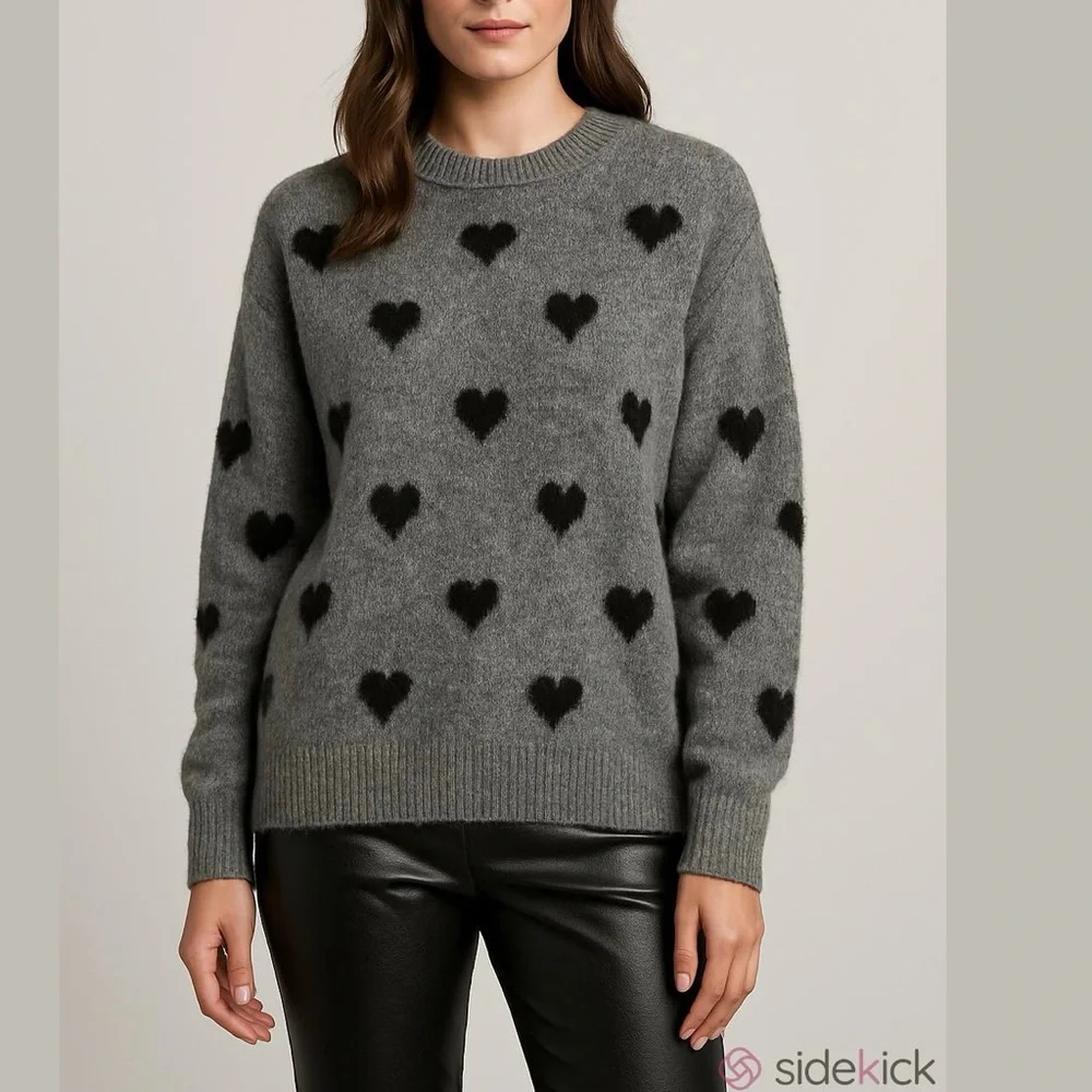Molly Bracken Fuzzy Hearts Crew Neck Sweater M - Picture 1 of 7